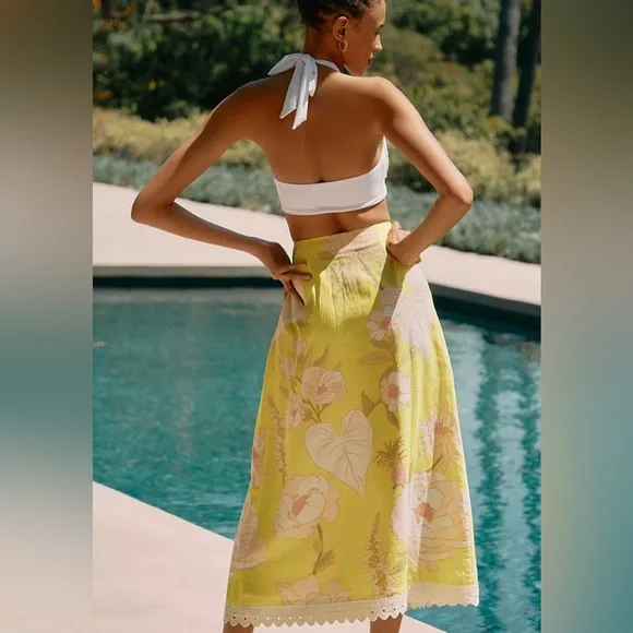 Farm Rio Garden Linen Blend Wrap Skirt, Size L - Picture 4 of 14